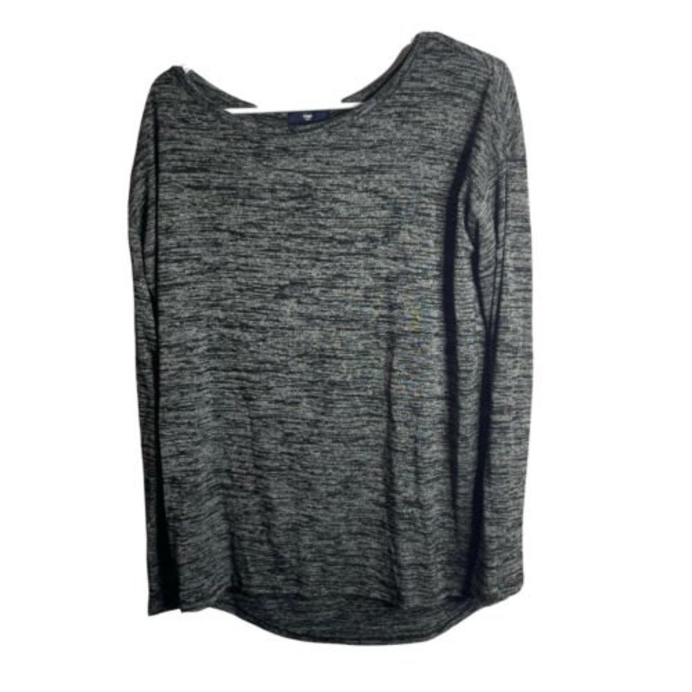 Gap Women Sweater Marled Gray Black Lightweight Semi Sheer Size S Hi Lo Hem